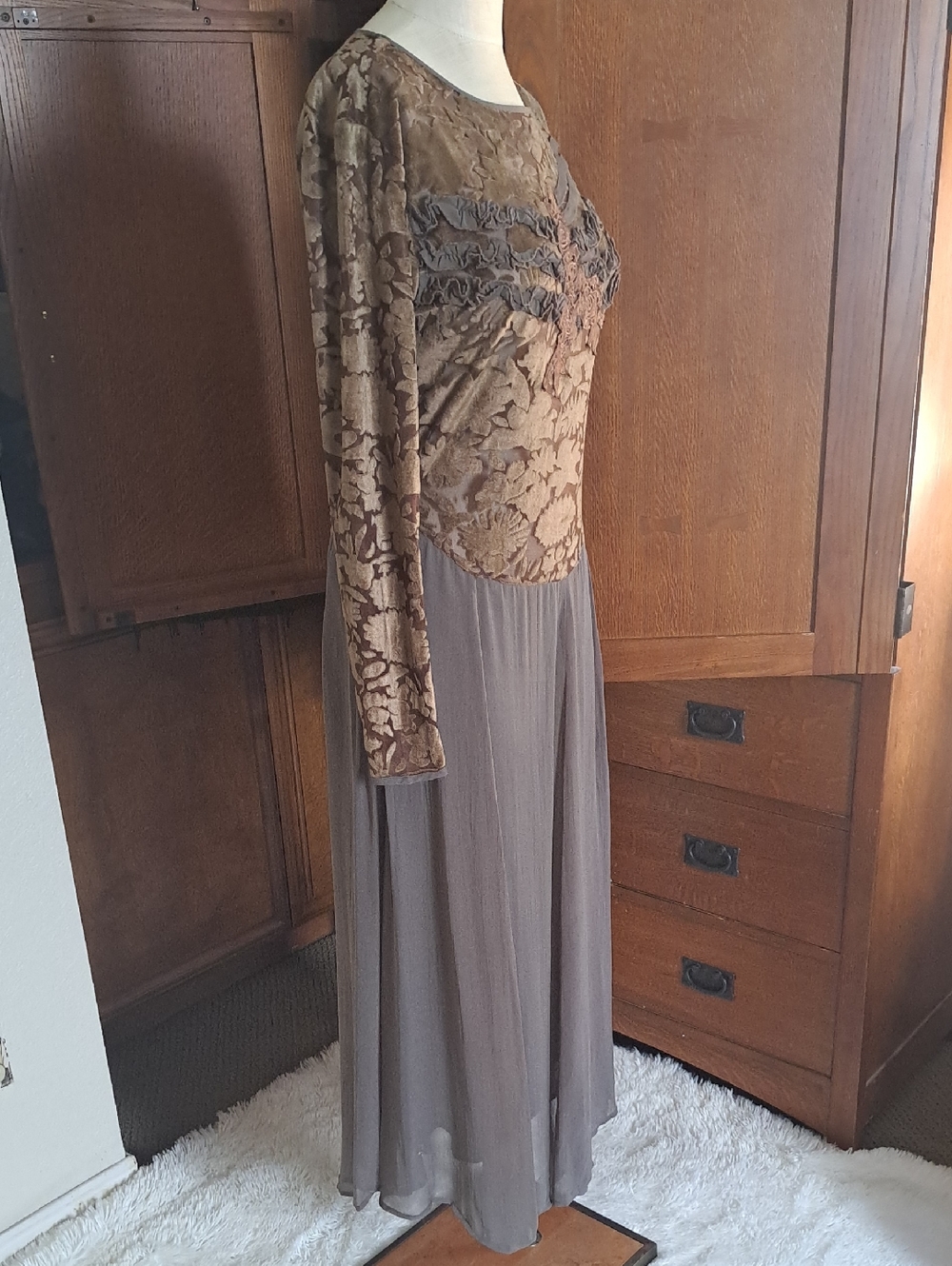 VTG 90s Newport News Whimsigoth Burnout Velvet Floral Applique Maxi Dress Sz 10 - Picture 5 of 13